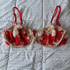 Unlined Demi Elegant Red and Cream Lace Bra